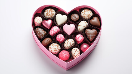 Assorted chocolates on a white background, valentines day