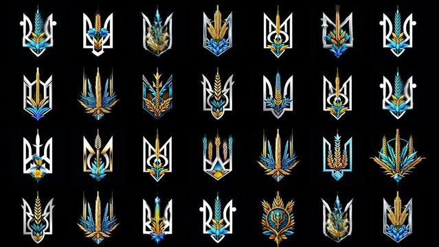 Luxury Trident Ukraine symbols in random video art pattern UltraHD VJ video loop