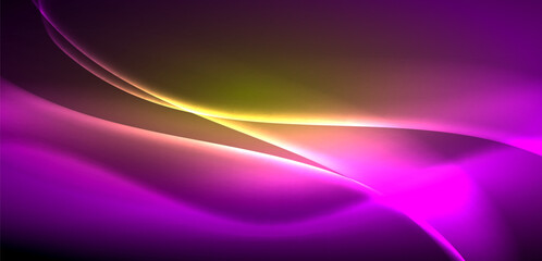 Dynamic waves in ethereal glow of neon lights. Concept merges fluidity of motion with vibrant allure of neon, crafting entrancing backdrop that embodies both vitality and futuristic sophistication