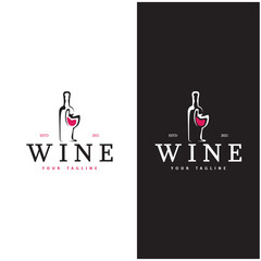 Wine logo with wine glasses and bottles.for night clubs,bars,cafe and wine shops.