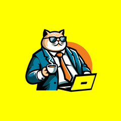 minimalist and modern coffee drinking cat logo and stickers