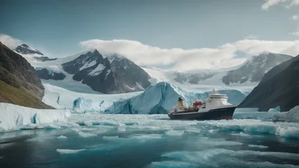 Gordijnen Abandoned ship. Melting glaciers © UniquePicture