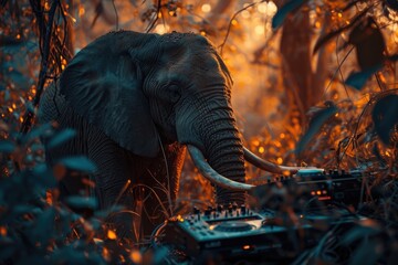 Jungle Rave Beats with Elephant - obrazy, fototapety, plakaty