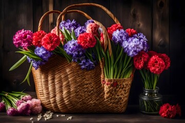 Obraz na płótnie Canvas bouquet of tulips in a basket