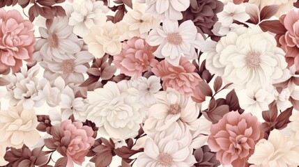  a close up of a bunch of flowers on a white and pink background with lots of pink and white flowers.