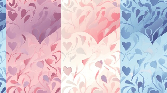  a set of three different patterns of hearts on a blue, pink, and white background with a pattern of hearts.
