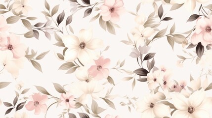  a white and pink floral wallpaper with leaves and flowers on a light pink background with black and white leaves and flowers on a light pink background.