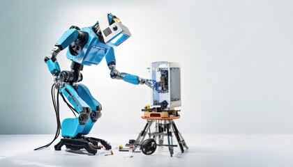 robot repair , humanoid repairman , Electronics repair service, concept of innovation