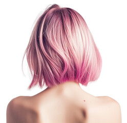Fototapeta premium Back view of a woman with short pink hair isolated on a white background