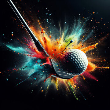 The image showcases a golf ball and club in a colorful, dynamic background. The vibrant colors create an energetic and visually appealing scene.