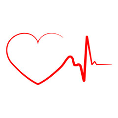 Heart and heartbeat icon, red heart icon with heartbeat  sign vector illustration isolated on white background.