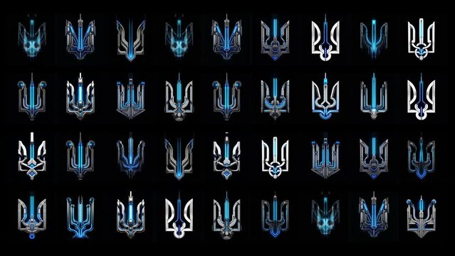 Trident Ukraine Sign Cyberpunk random change line pattern UltraHD VJ video loop