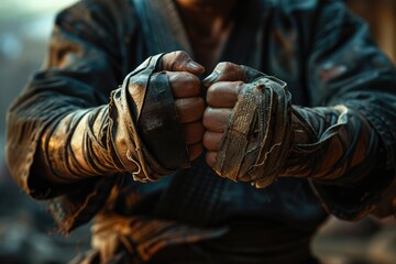 Martial Mastery Wrapped Hands Ready - Powered by Adobe