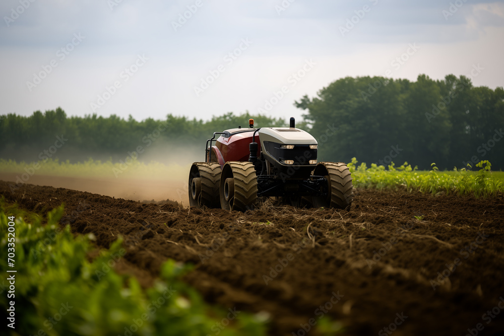Aufkleber autonomous tractor working on the field. smart farming