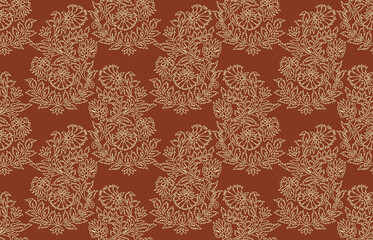 Digital seamless pattern block print batik ethnic textile design illustration Ajrakh. Ikat floral paisley embroidery on white background.Ikat ethnic oriental seamless pattern traditional or abstract. - obrazy, fototapety, plakaty