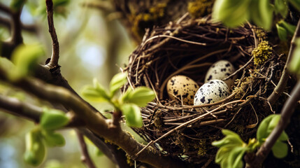 Bird's Nest with Eggs in Early Spring