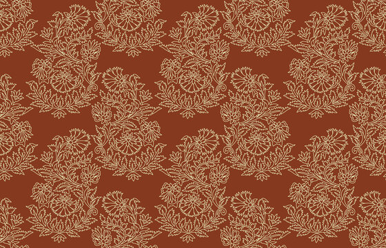 Digital seamless pattern block print batik ethnic textile design illustration Ajrakh. Ikat floral paisley embroidery on white background.Ikat ethnic oriental seamless pattern traditional or abstract.
