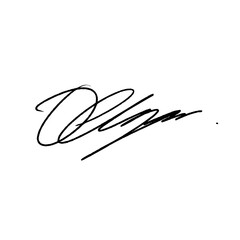 Letter O signature for documents. Vector illustration with black writing and alpha channel.