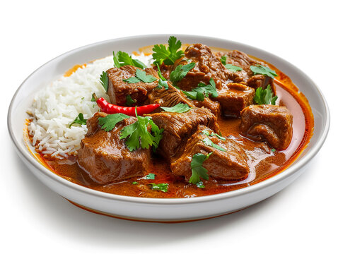 A plate of delicious beef curry isolated on white background.  