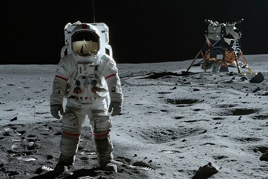 Astronaut on the moon. The astronaut is standing on the surface of the moon,