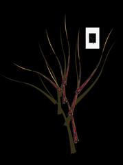 Purgatory. Mystical infernal tree. Contemporary art. Abstract composition, minimalist style