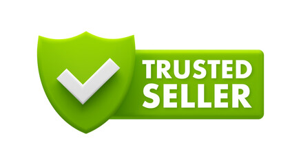 Trusted Seller Badge - Green Checkmark for Verified and Reliable Vendors Icon - obrazy, fototapety, plakaty