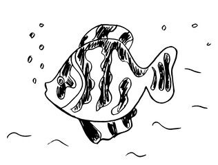 Decorative fish in black on a white background