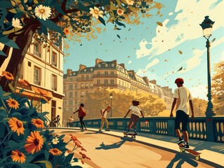 Childlike Dreams Meet Olympic Skateboarding: Paris 2024 Art
