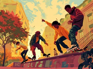 Parisian Skateboarding Glory: 2024 Olympics in Earthy Illustrations