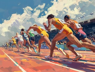 Paris 2024 Sprint Start: A Tapestry of Speed in Earthy Tones