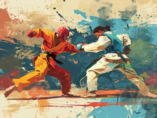 Illustrated Taekwondo Battle: Paris Games with a Bloomcore Twist