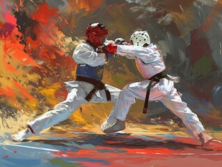 Vibrant Sketches of Taekwondo Warriors at Paris 2024 Olympics