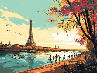 Vibrant Triumphs: Paris 2024 Athletes by the Eiffel