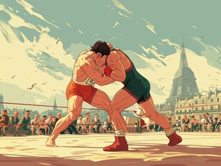 Paris 2024 Wrestlers: A Dance of Strength in Earthy Hues