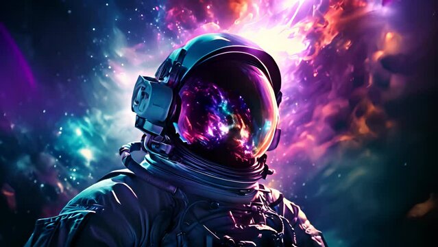 A man in a space suit standing in front of a colorful background. Generative ai