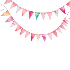 Pink Garland and Flags: A Watercolor Party Decor On transparent background PNG file