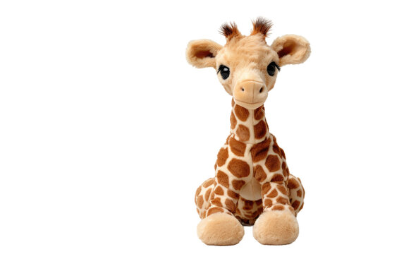 Genuine Snapshot of Stuffed Toy Giraffe in White Setting Isolated on Transparent Background PNG.