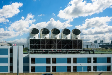 Large air intakes building ventilation conditioning system of a large industrial building.