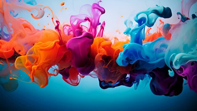 A group of colored inks floating in water. Generative ai