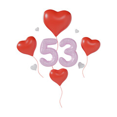 Heart Number 53 Valentine Day Anniversary 3d illustration