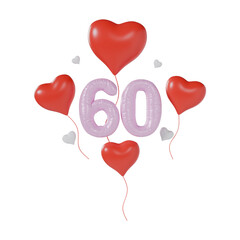 Heart Number 60 Valentine Day Anniversary 3d illustration
