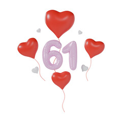 Heart Number 61 Valentine Day Anniversary 3d illustration