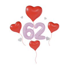 Heart Number 62 Valentine Day Anniversary 3d illustration
