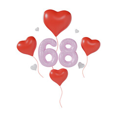 Heart Number 68 Valentine Day Anniversary 3d illustration