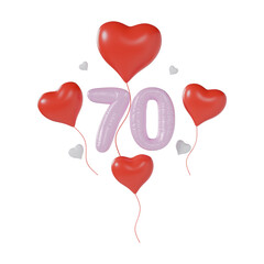 Heart Number 70 Valentine Day Anniversary 3d illustration