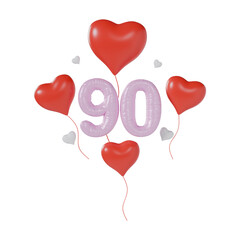 Heart Number 90 Valentine Day Anniversary 3d illustration