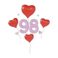 Heart Number 98 Valentine Day Anniversary 3d illustration