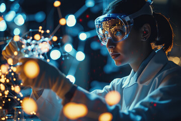 Scientist Studying Molecular Structures With Ar, Exploring Complex Models Floating In The Air