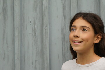 Close-up expression brunette girl future