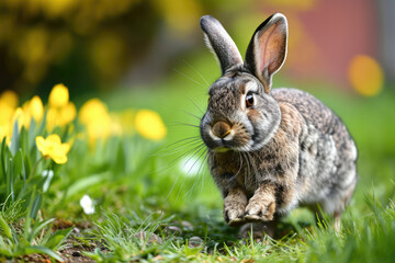 Naklejka premium Easter Bunny Spreading Joy And Delight As It Hops Through A Meadow In Spring